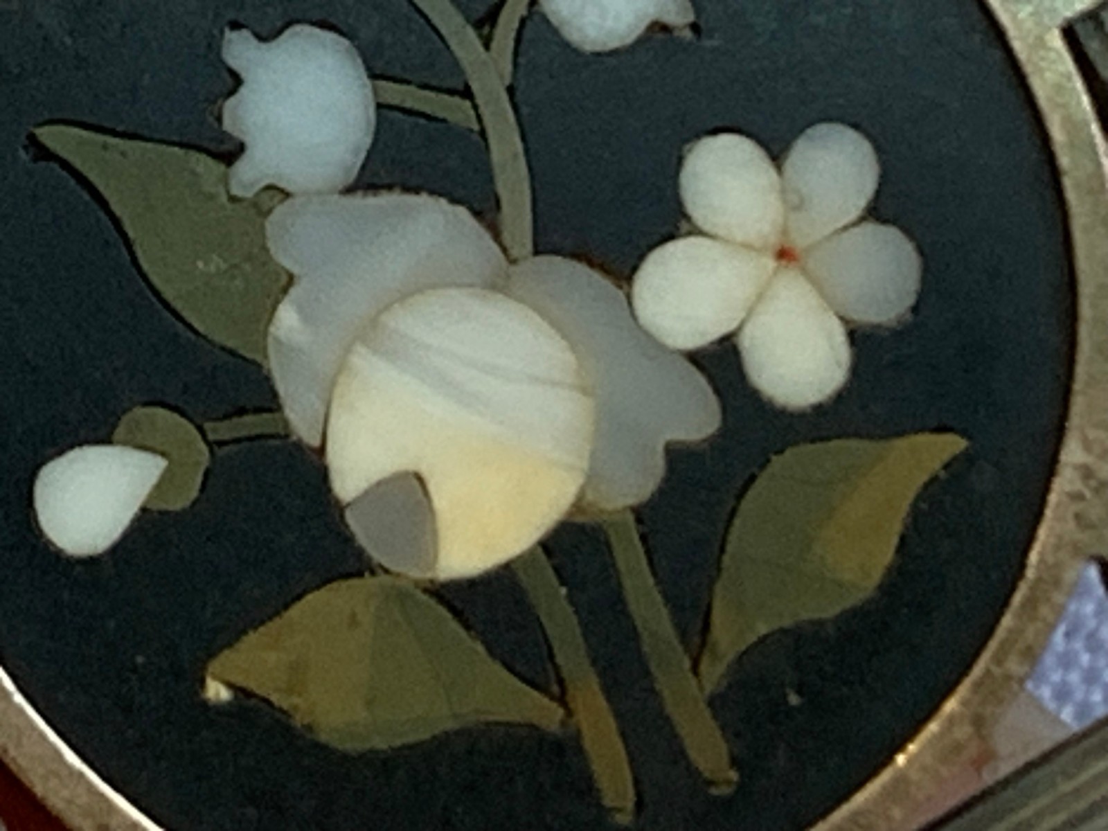 Vtg Pietra Dura Sterling Silver Gold Filled Floral Brooch Jewelry Flower Pin