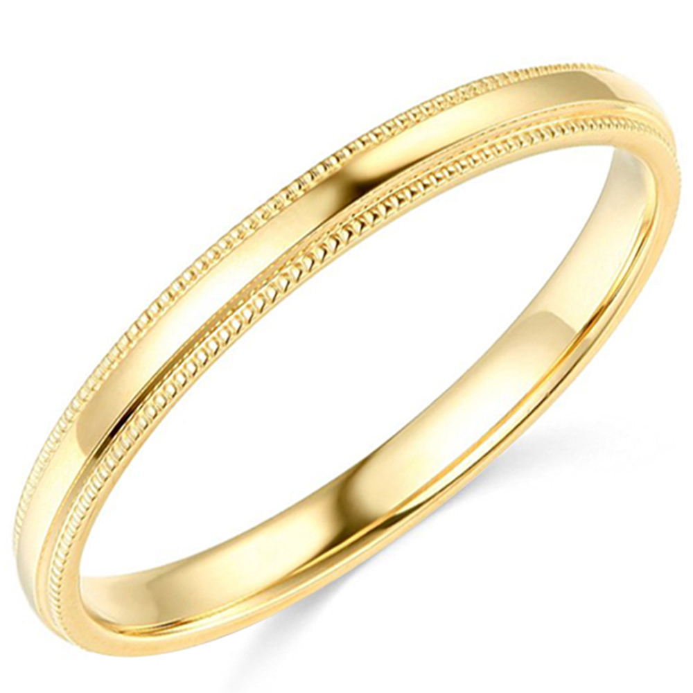 14K Yellow Gold 2mm 3mm 4mm 5mm 6mm Comfort Fit Men Women Milgrain Wedding Band