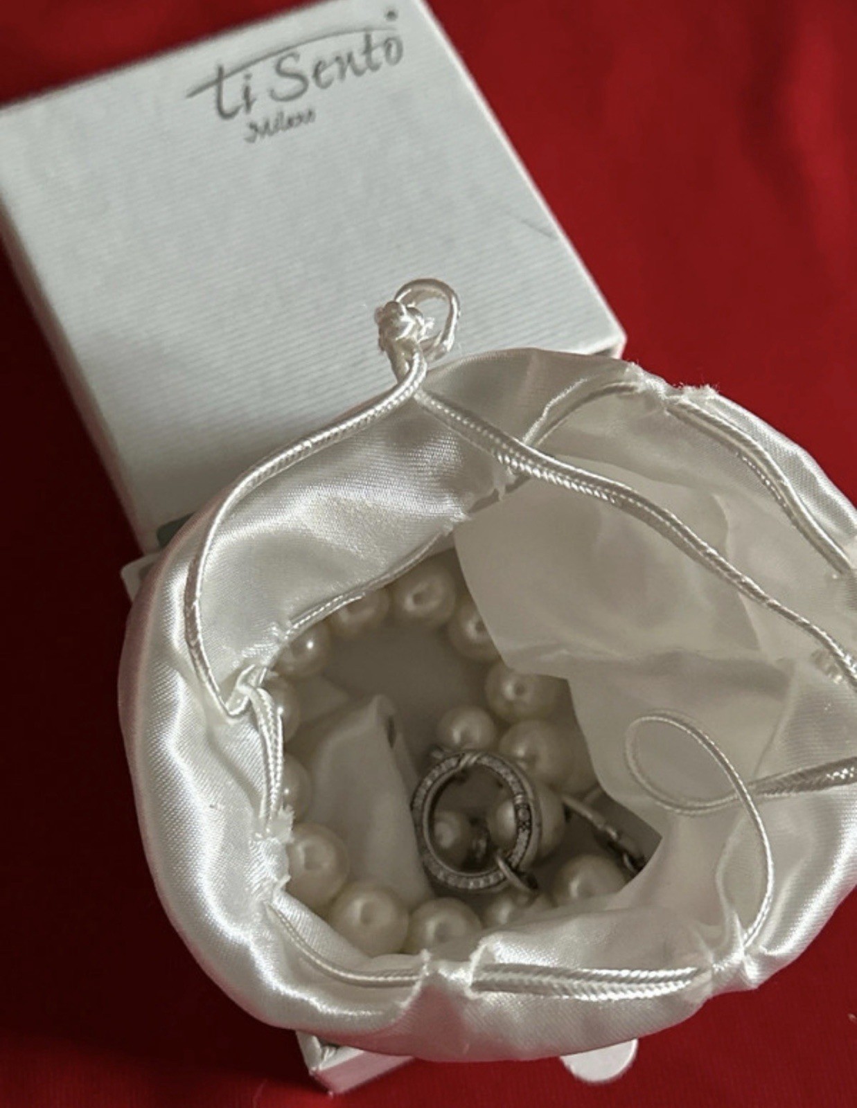 Ti Sento Milano pearl jewelry set sterling silver bracelet & drop earrings pavé