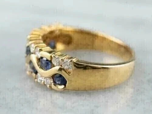 2Ct Round Cut Lab Created Blue Sapphire Diamond Band Ring 14K Yellow Gold Plated