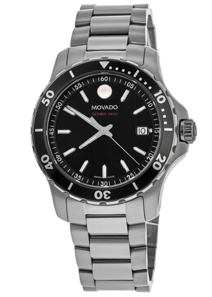 New Movado Series 800 Black Dial Steel 2600135 Mens Swiss 40mm Watch