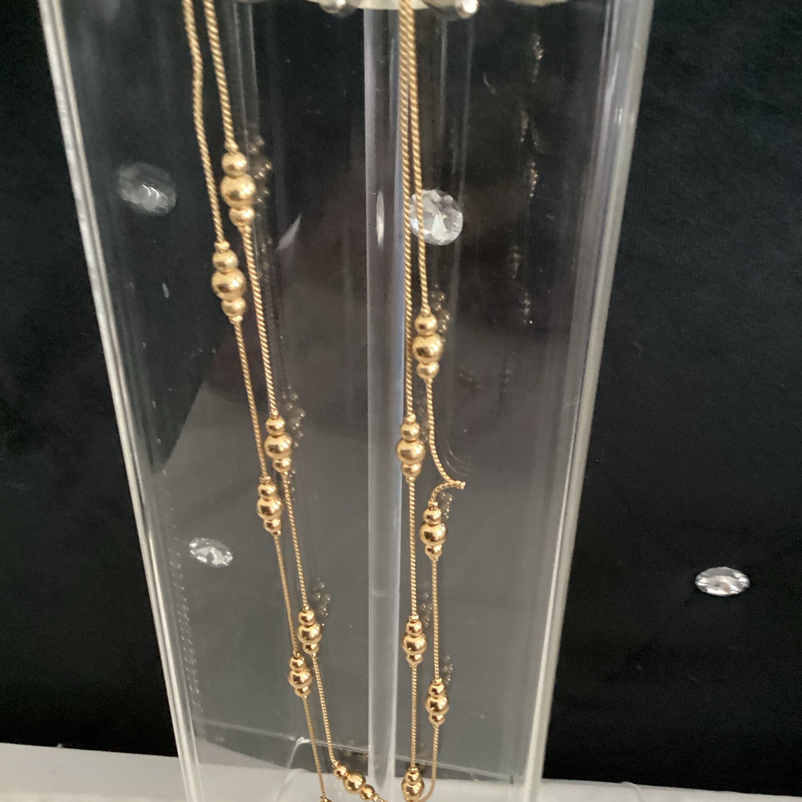 Gold Tone Station Snake Chain Necklace Beaded Chain Style Metal No Stone