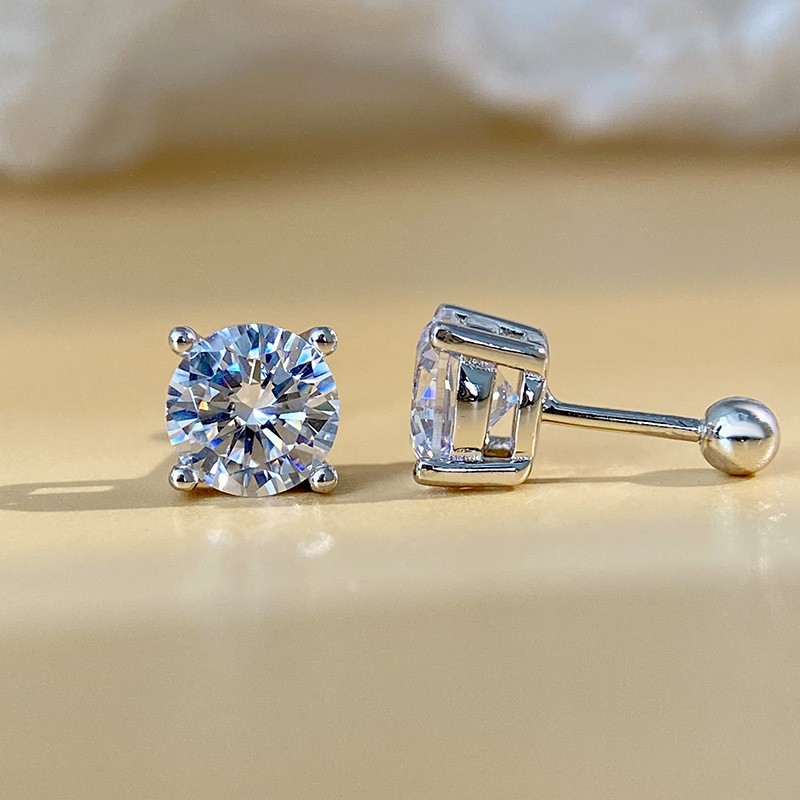 Certified Real Moissanite Push Screwback Stud 4Prong Earrings 925 Silver 3-8mm