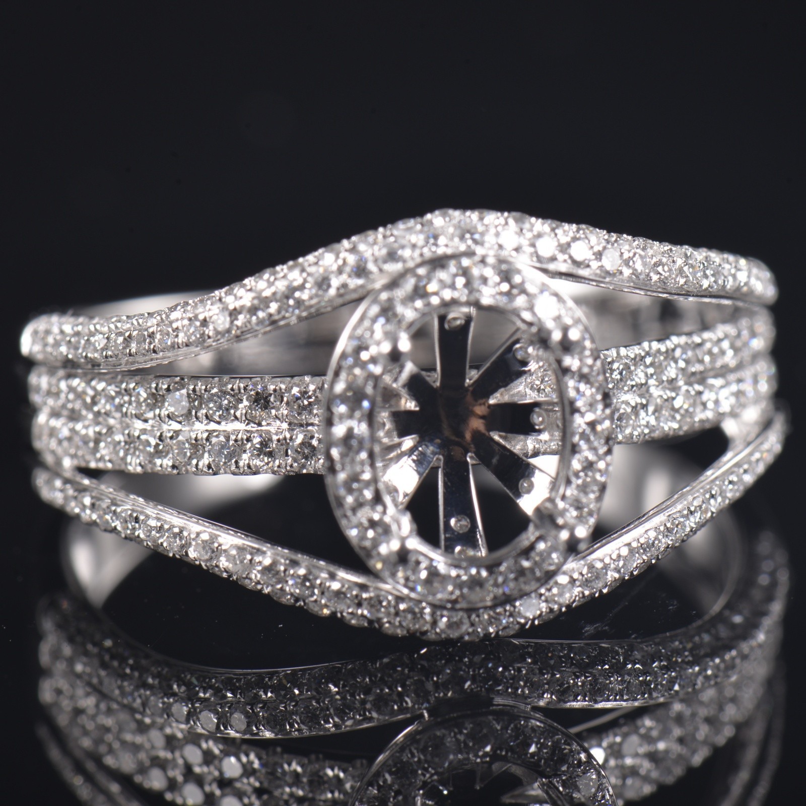 Solid 14K White Gold Ring Settings Lab Created Diamond Semi Mount Prong Oval 9×7