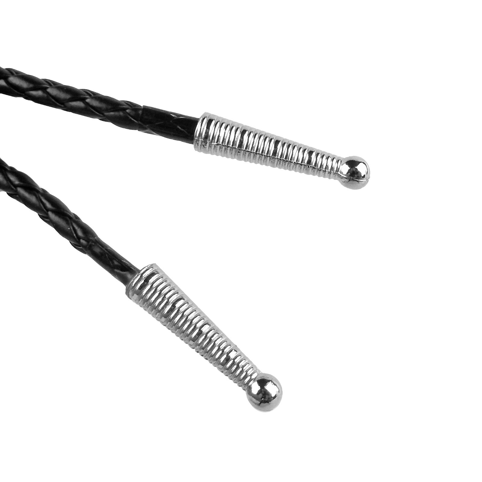 Lightning Bolt Nickel & Black Bolo Tie Adjustable 36 inch Black Cord Made in USA