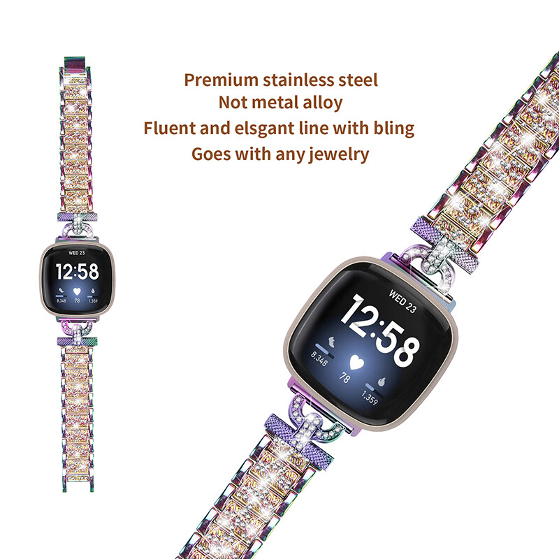 Stylish Bling Bracelet Stainless Steel Band Strap For Fitbit Versa 3/4 Sense 2