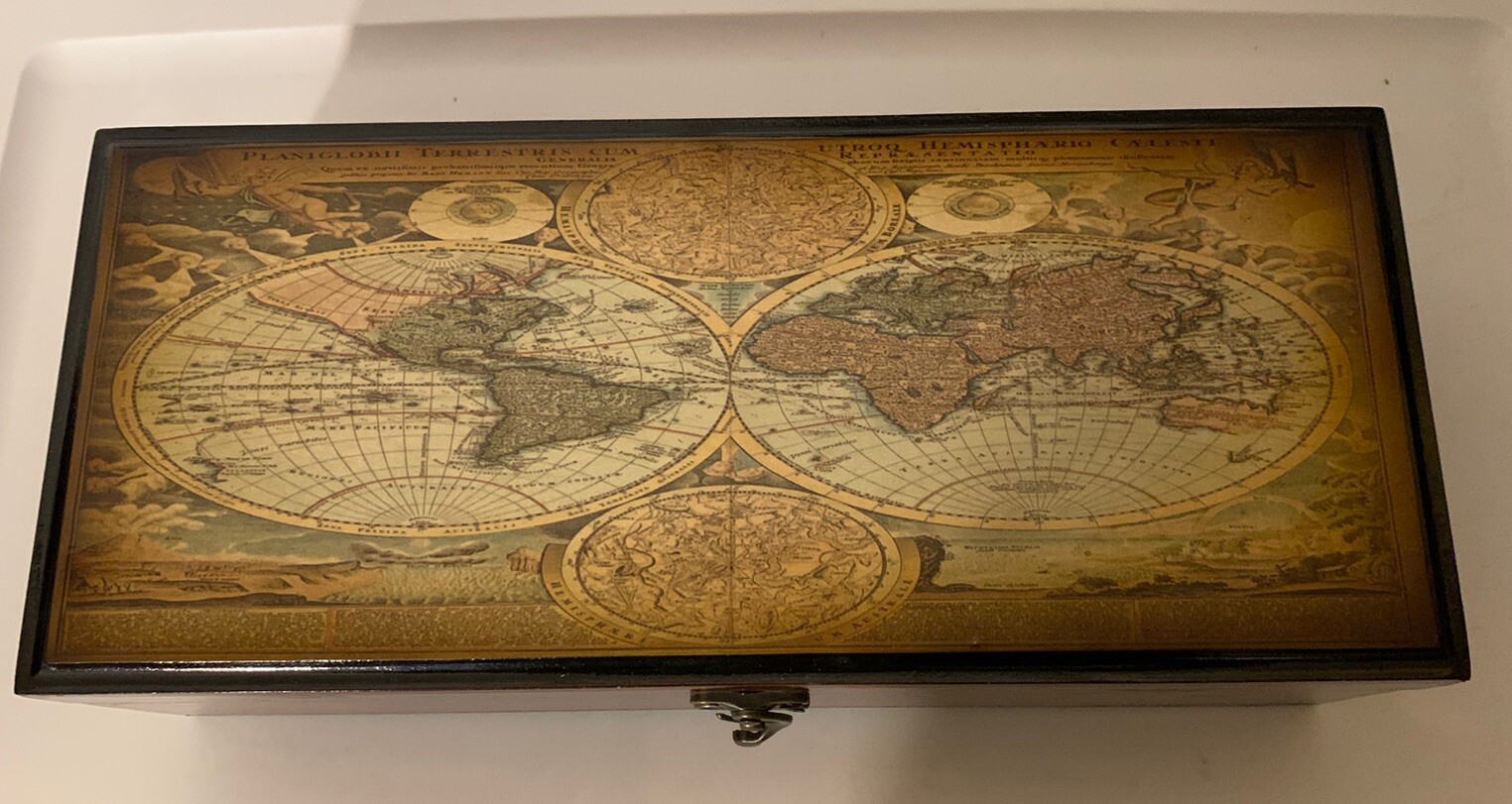 Beautiful Jewelry Box Wood Velvet World Map Keepsake