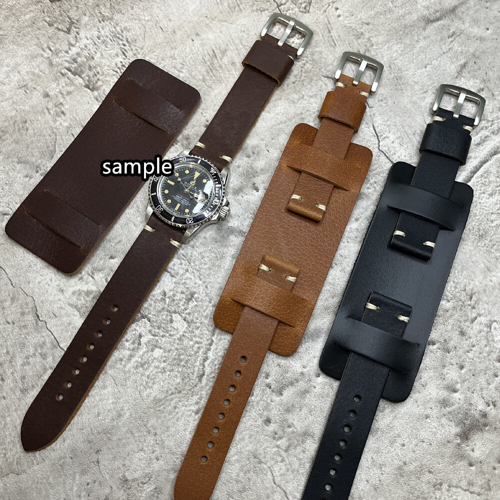 Size 18/20/22/24mm Army Bund Style Handmade Cow Leather Watch Strap/Band #115