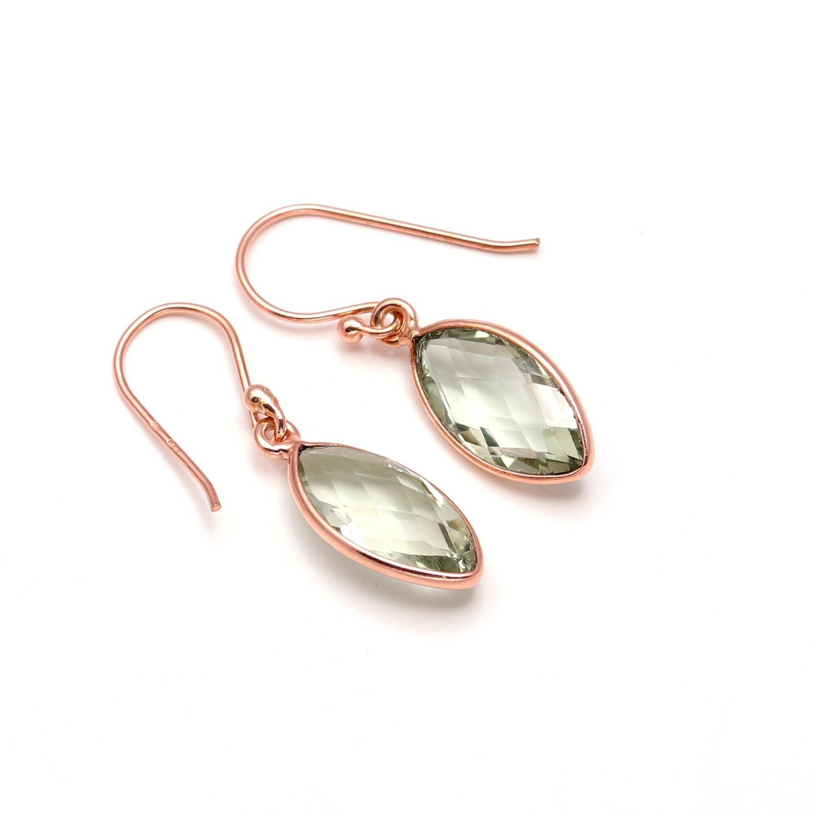 Natural Green Amethyst Marquise Earrings Rose Gold Plated Solid Silver Jewelry