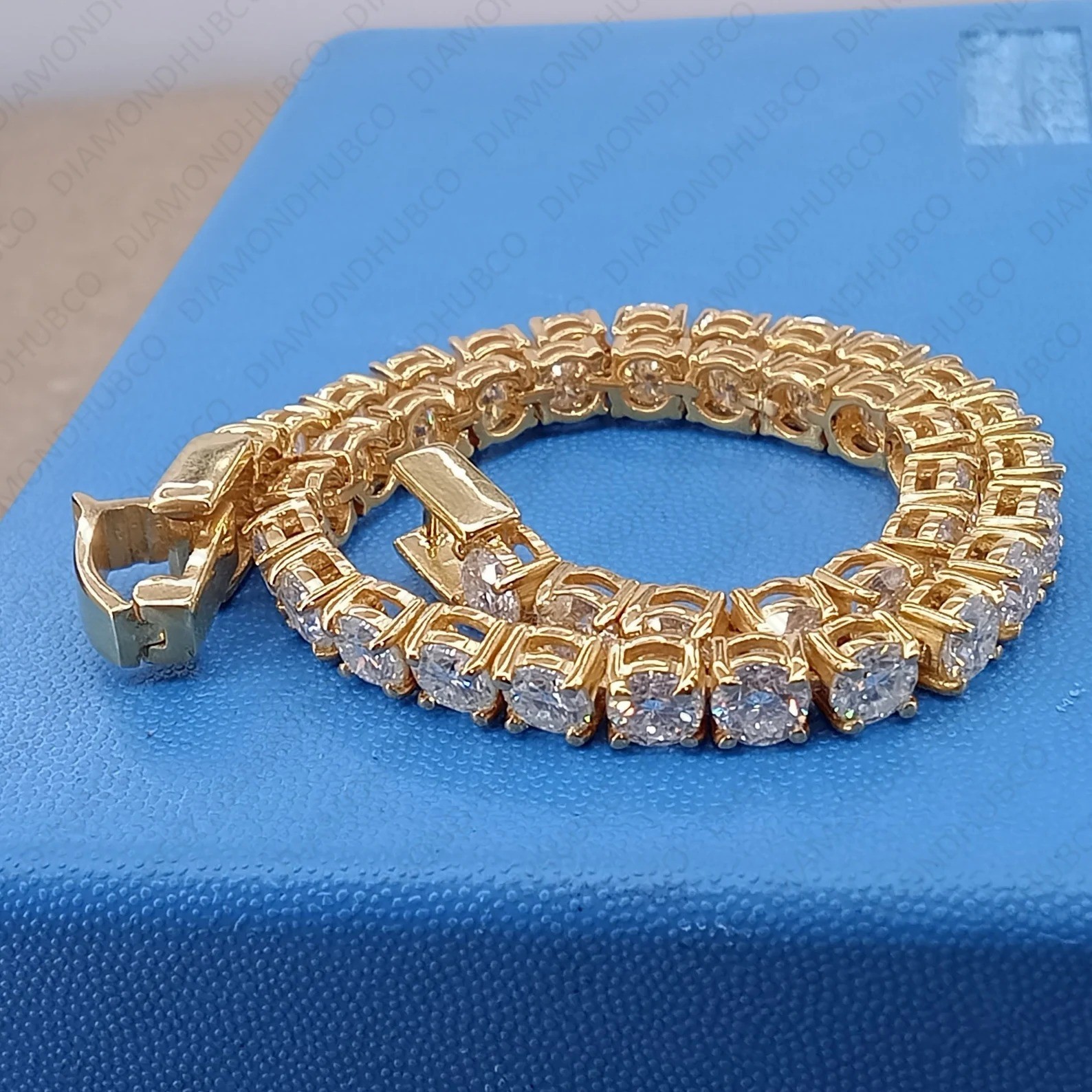 3mm Round Cut Moissanite 6 CTW Unisex Tennis Bracelet in 14K Yellow Gold Plated