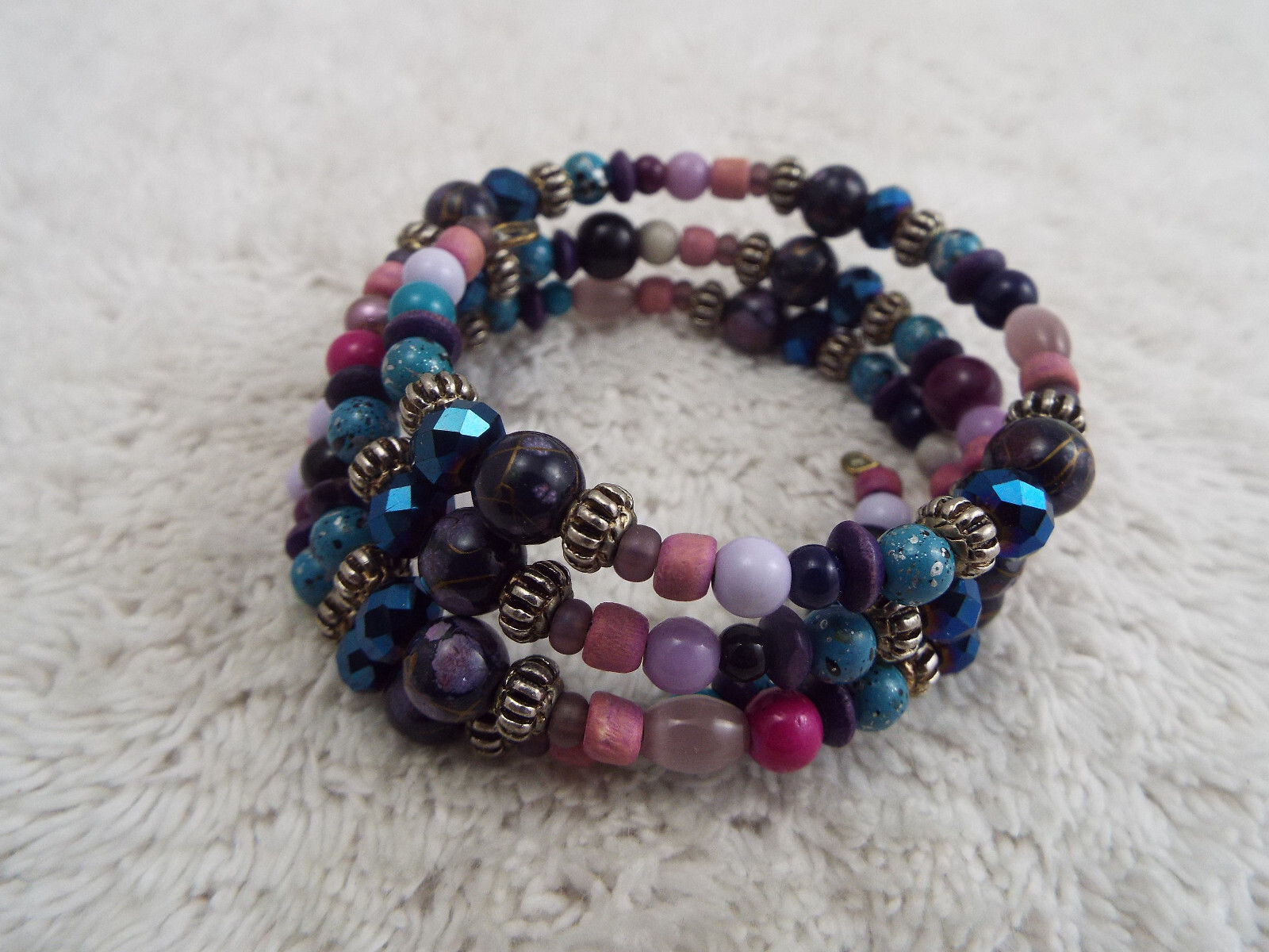 Pink Blue Purple Colorful Bead Coil Bracelet (J26)