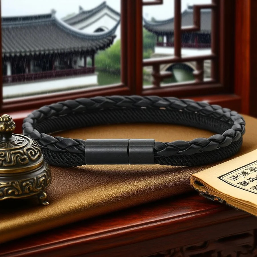 Premium Handmade Braided Man Bracelet Detachable Bilayer Leather Milan String