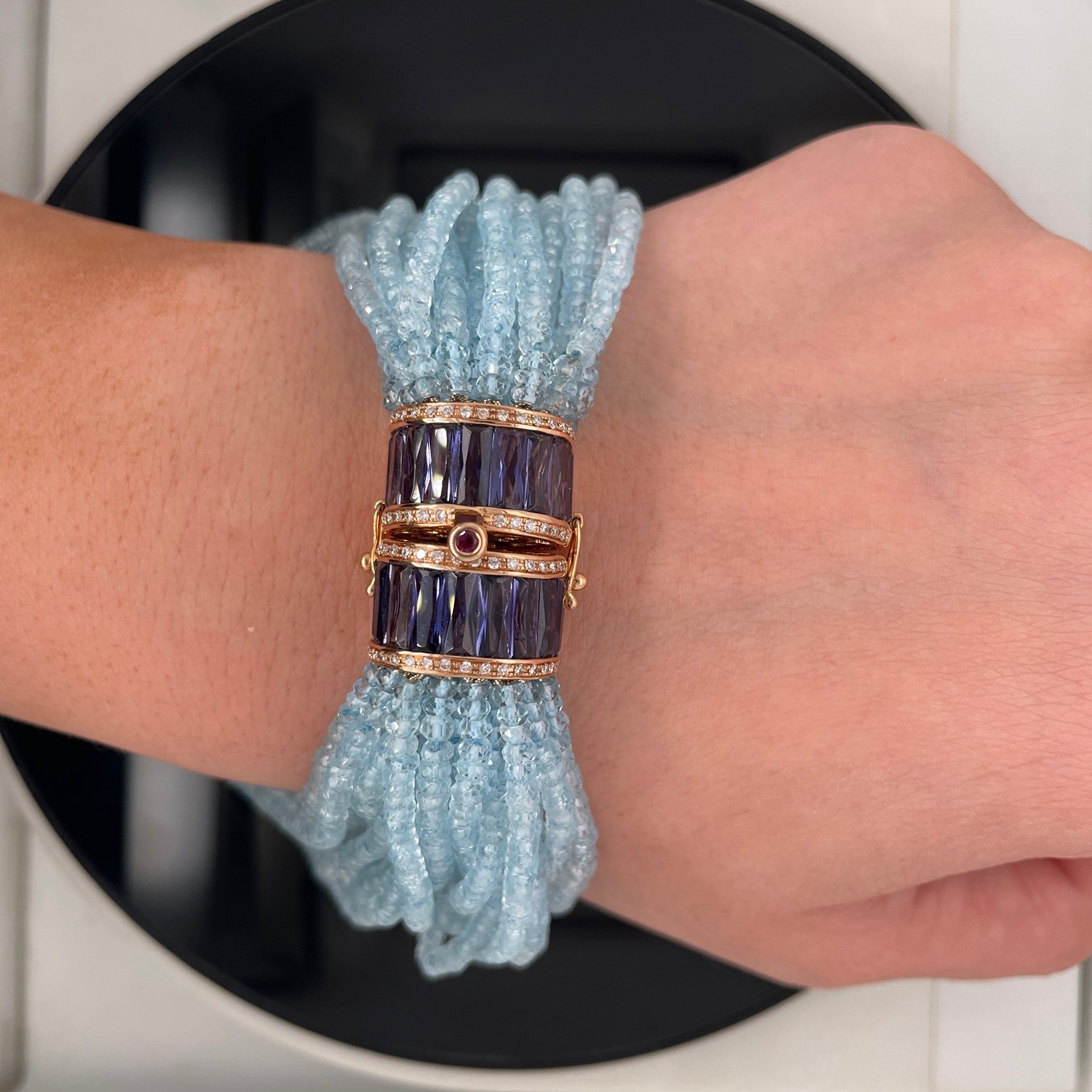 BELLARRI 18k Rose Gold 7.71Ctw Lolite & Diamonds Circle Of Love Bracelet $15390