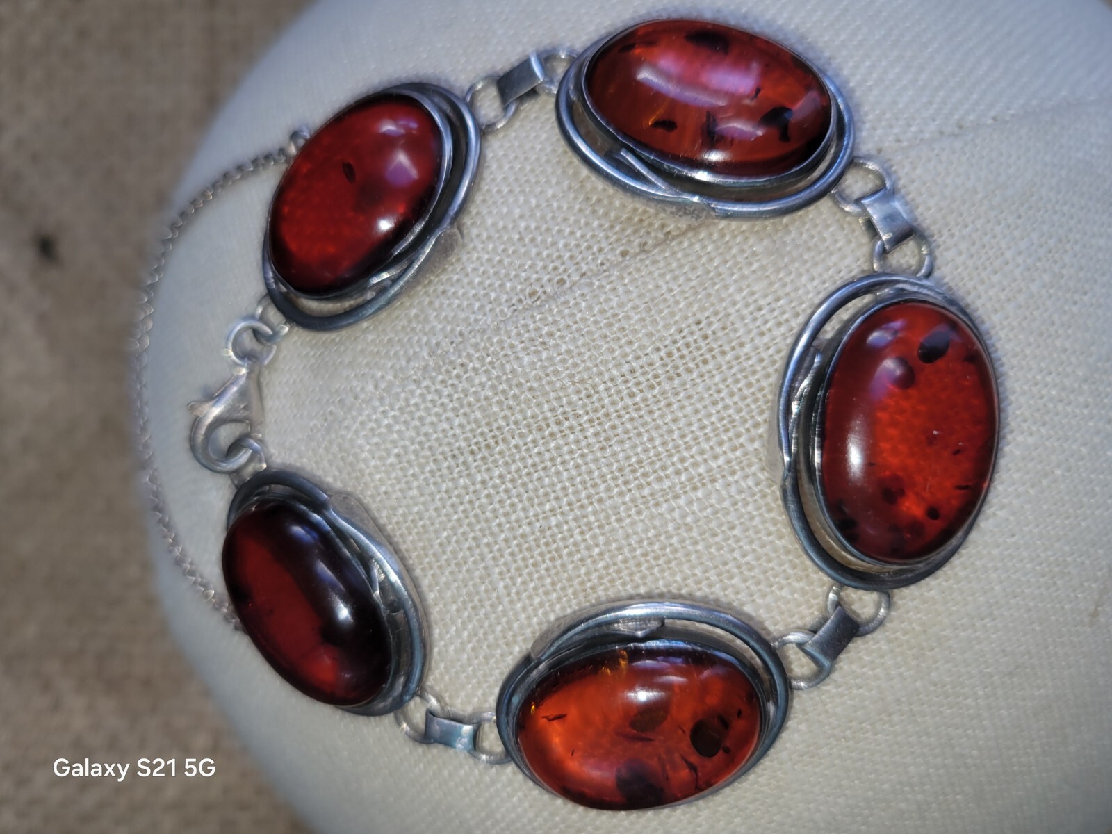 Amber Bracelet 5 Cabochons Sterling Silver Susan Cummings McClures Nsv. TN 90’s
