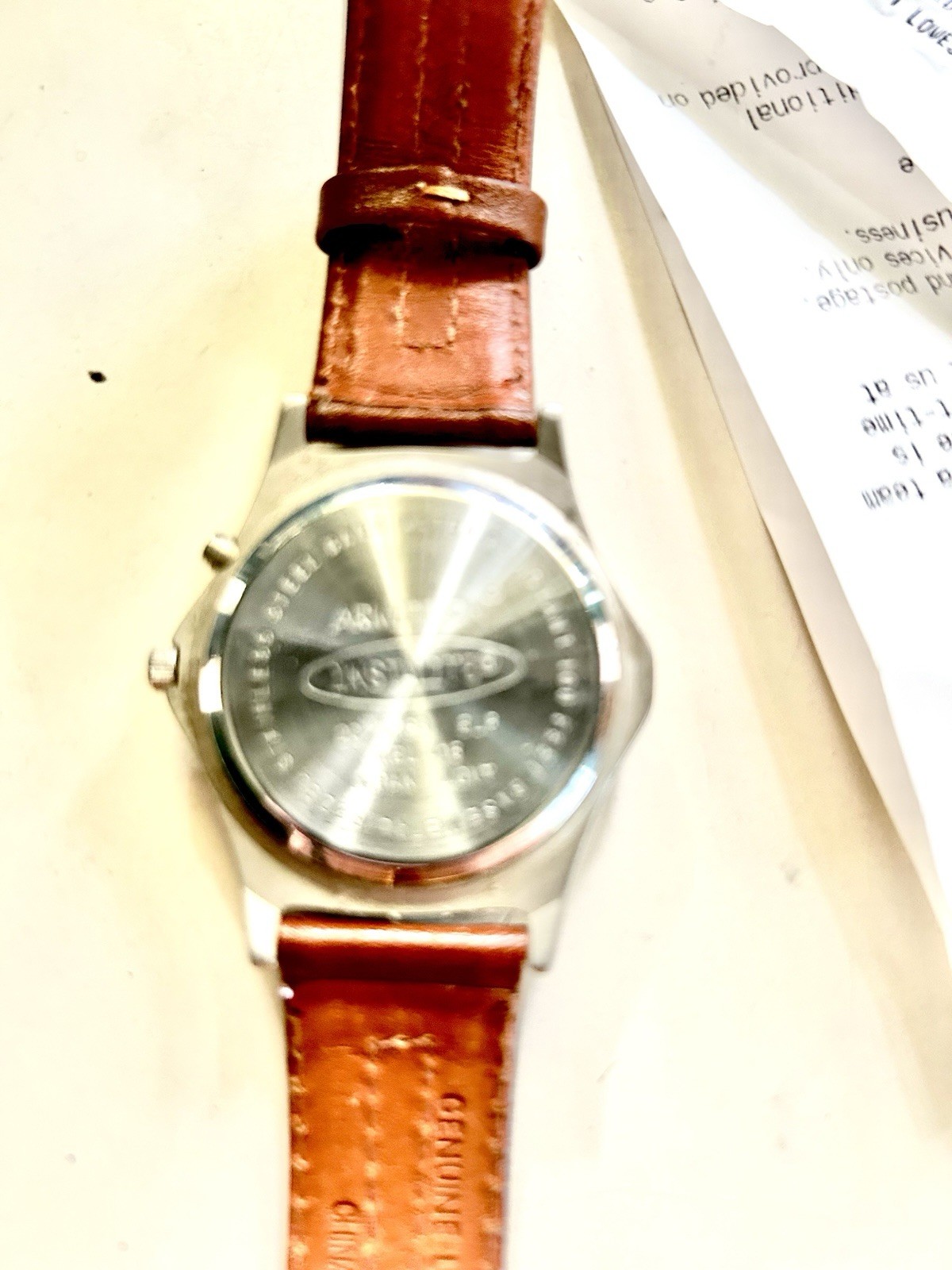 Armitron Instalite EL Quartz Analog Day/Date 100m Brown Leather Strap Watch