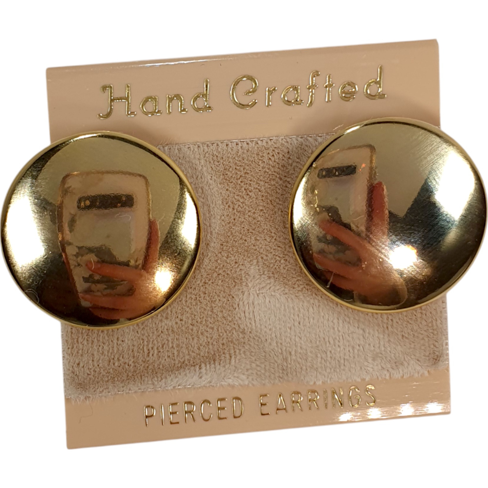 Classic Round Shiny Gold Tone Flat Disc Mirror Button Earrings Pierced 1″