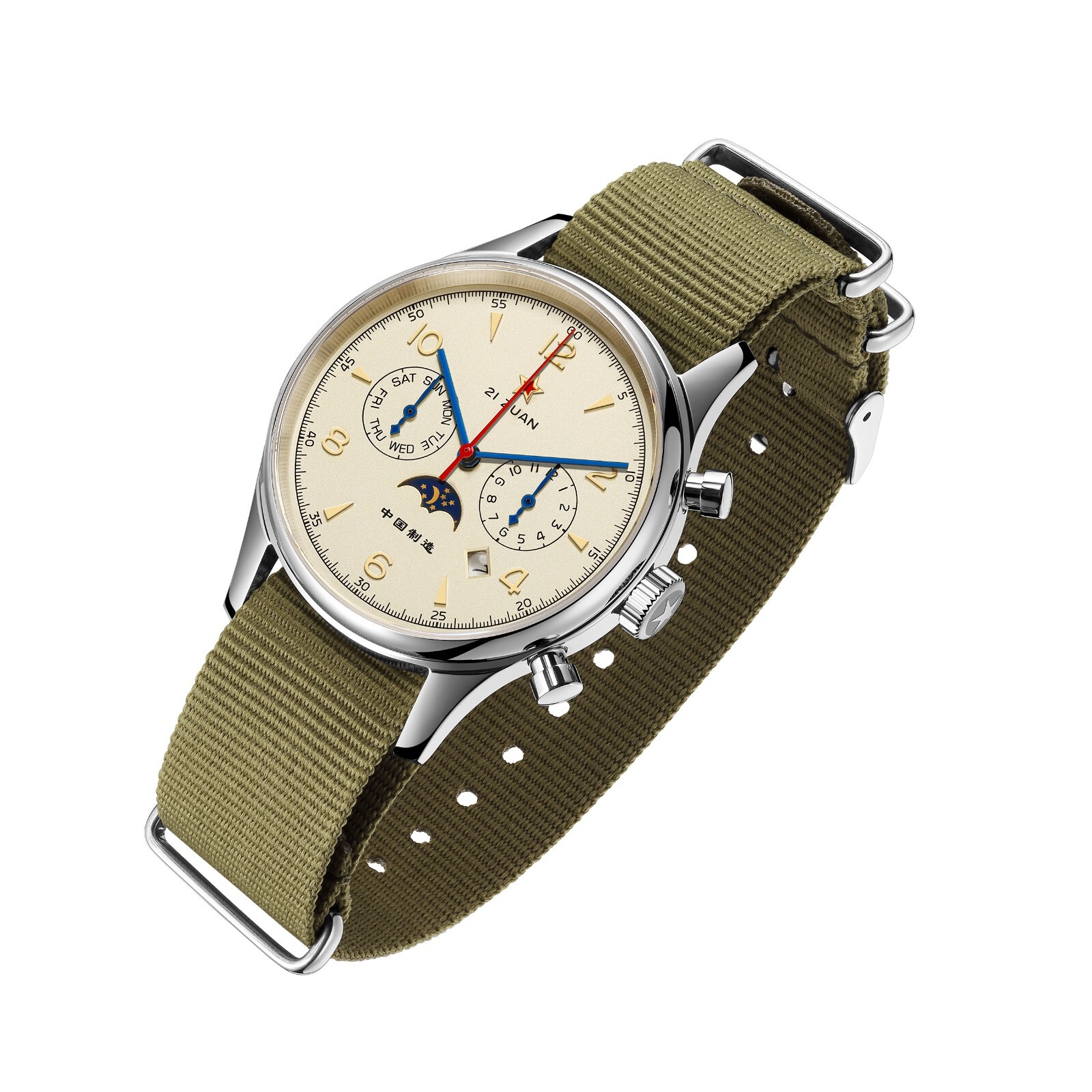 RED STAR SEAGULL ST1654 Daily Calendar Sun Moon Dial Automatic Watch 50M 316L
