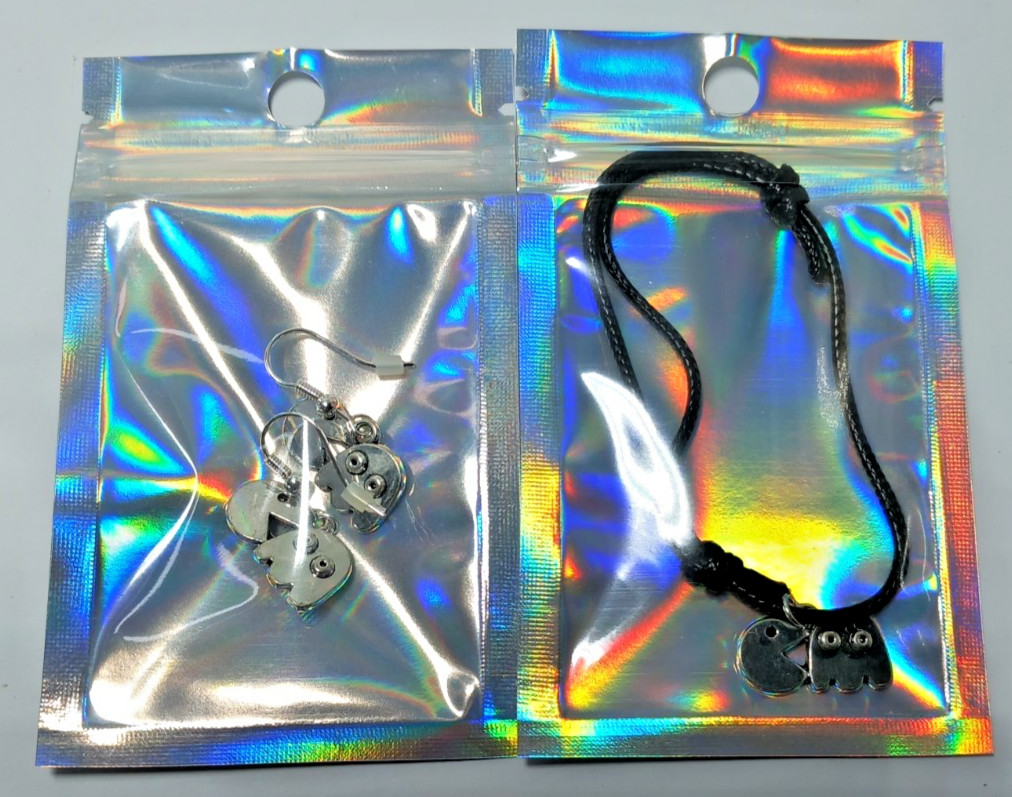 Pac Man Arcade Inspired Earrings + Bracelet Silver Tone Metal Gift Set New