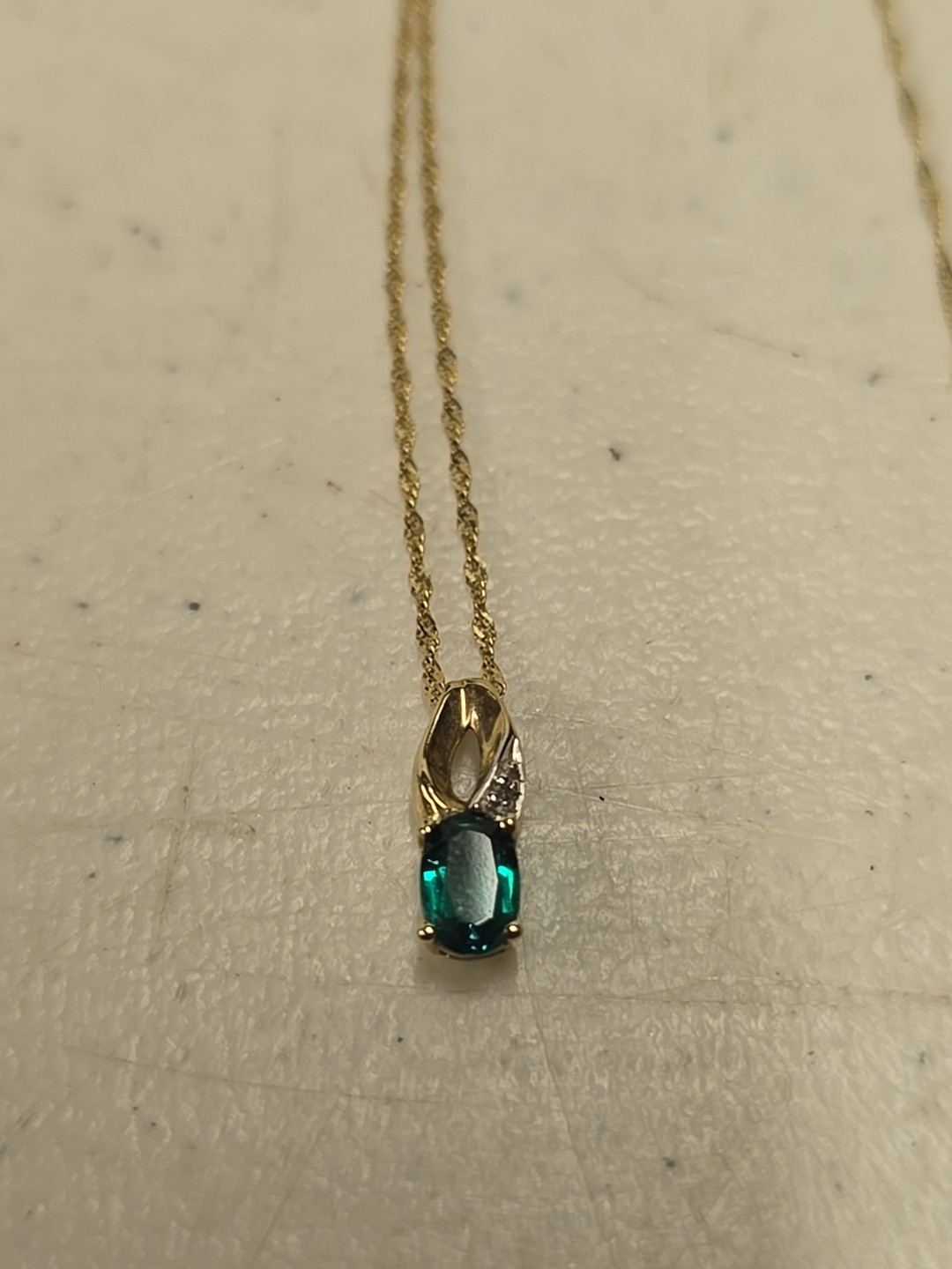 10k Yellow Gold 20″ Neckalce With 10k Emerald And Diamond Accent Pendant