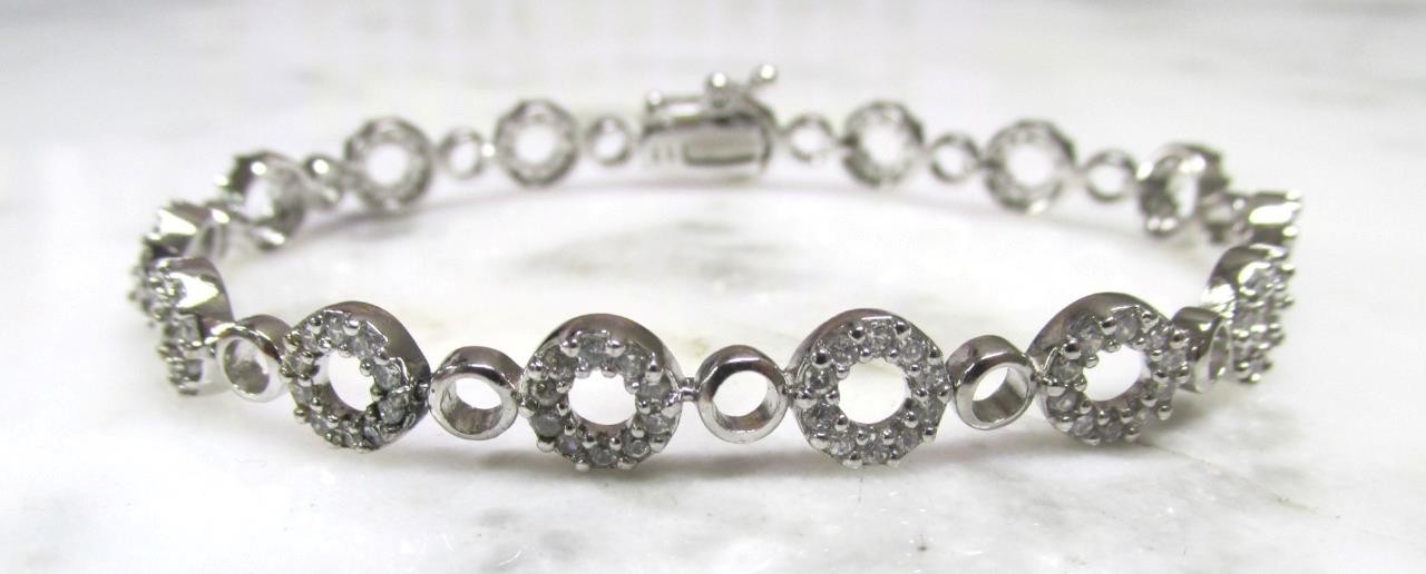 Sterling Silver Round Clear Stones Tennis Bracelet ~ 7-1/4″ ~ 12g ~ 11-G829