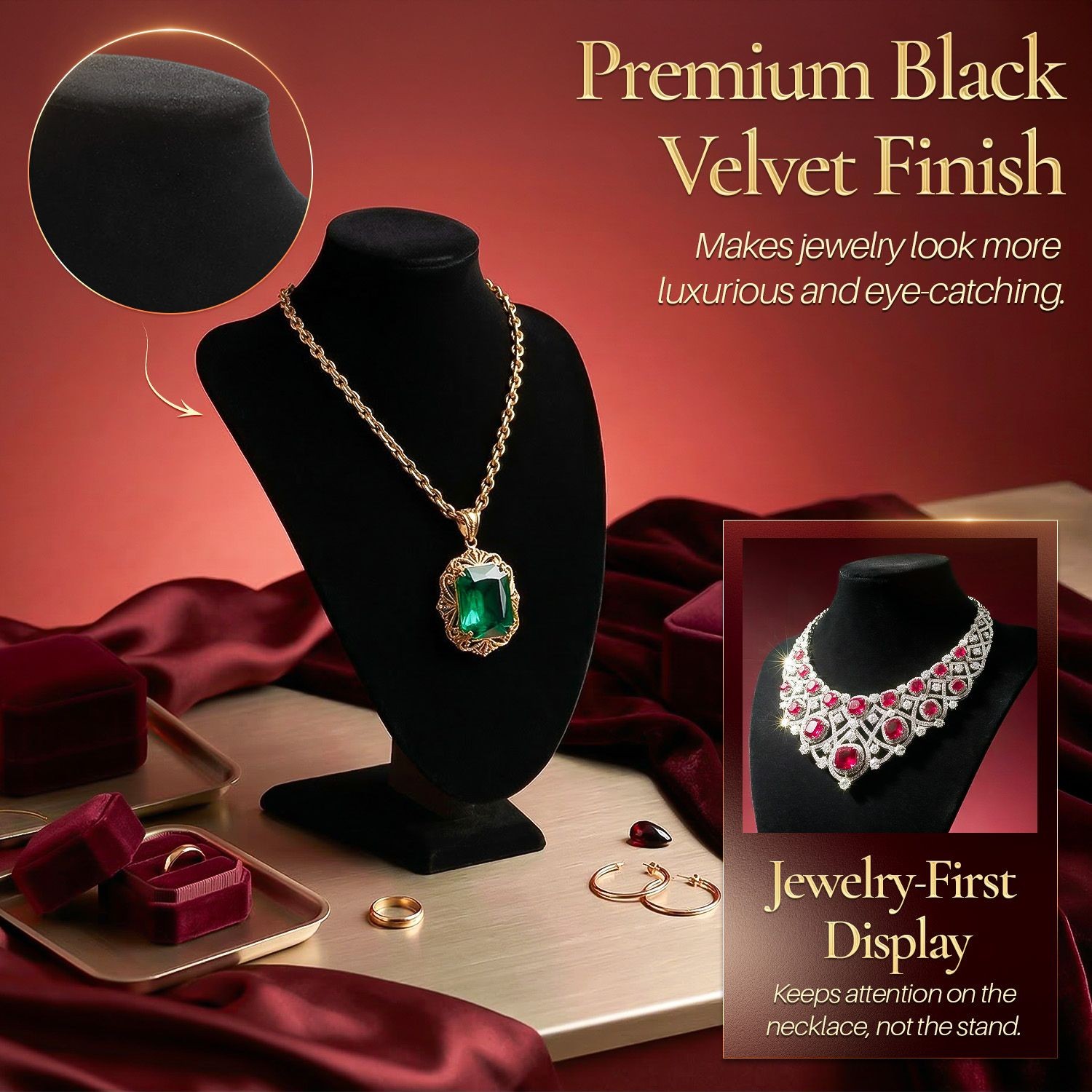 Necklace Bust Display Mannequin Stand (6 Pack) – 10 Inch 3D Black Velvet