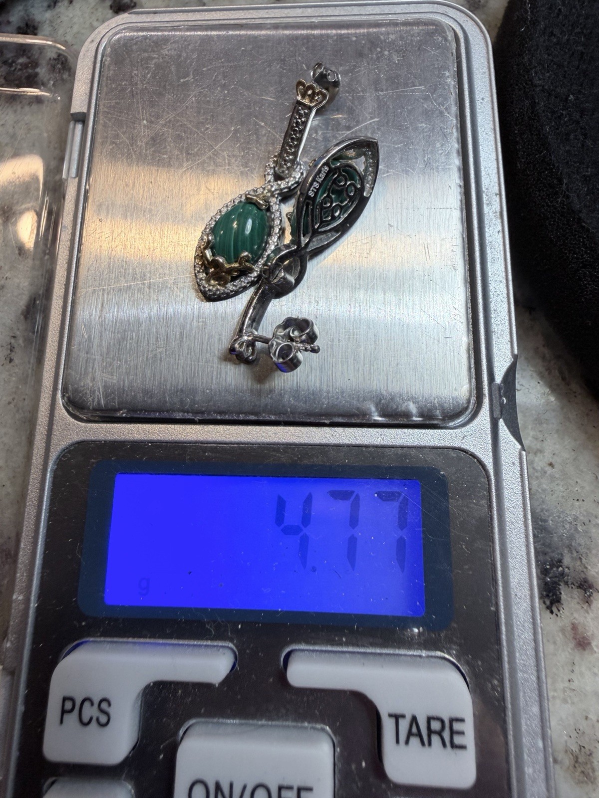 STS Karis Sterling Silver Malachite Drop Earrings Vintage