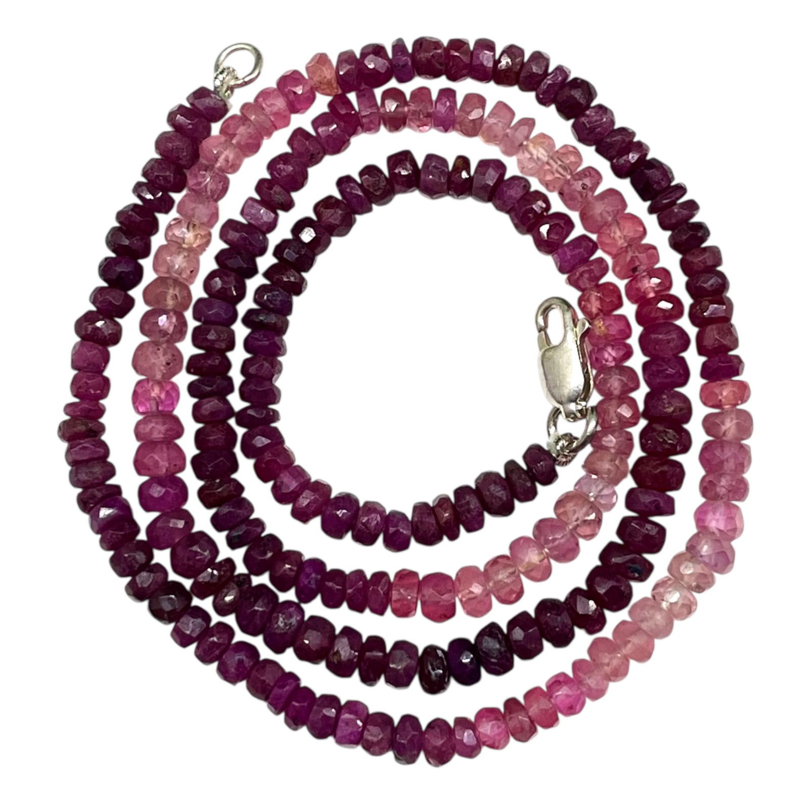 18 Inch Natural Ruby Necklace 3-4mm Shaded Faceted Cut Beads 925 Silver Clasp