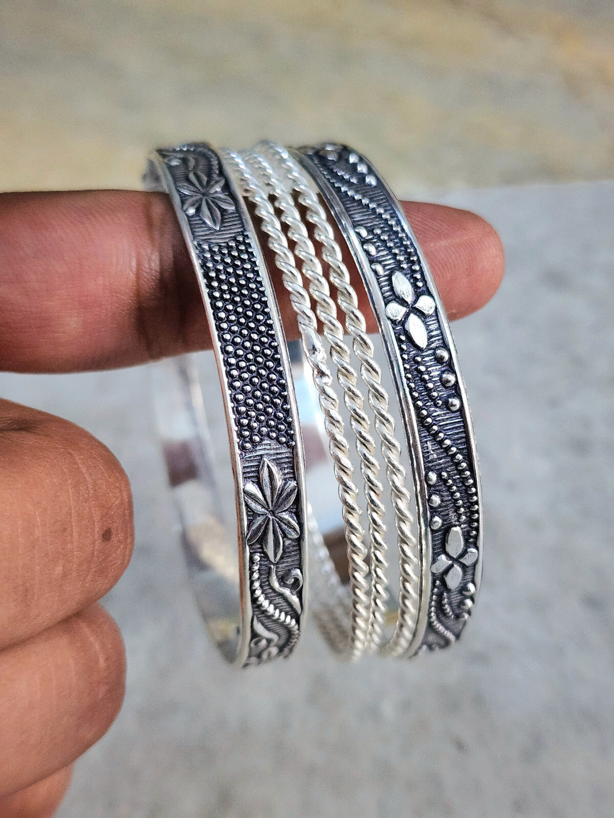 Set Of 5 Lovely Designer Bangles Solid 925 Sterling Silver Gift For Her V264