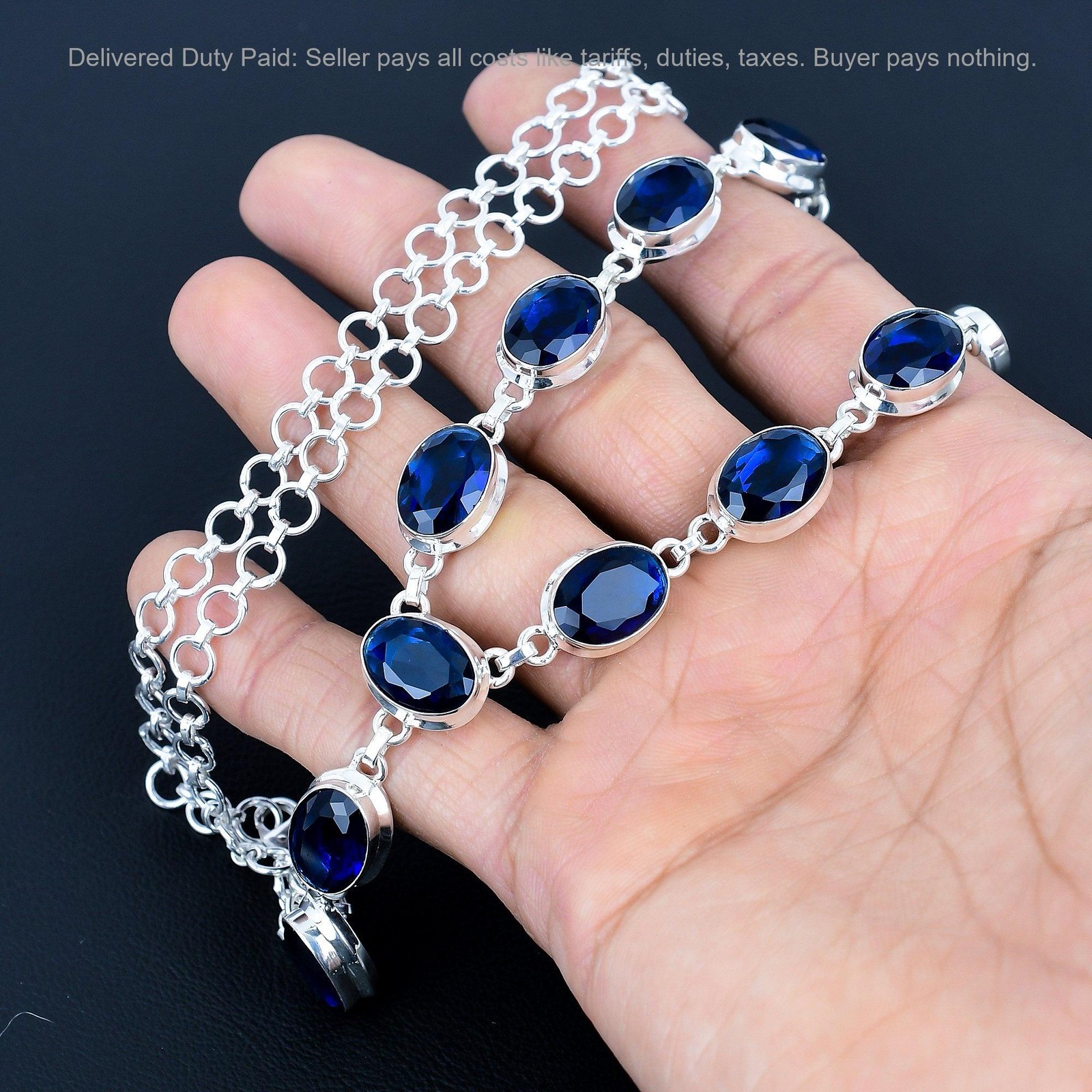 Oval Natural Iolite 925 Silver Wedding Anniversary Chain Ethnic Artisan Necklace