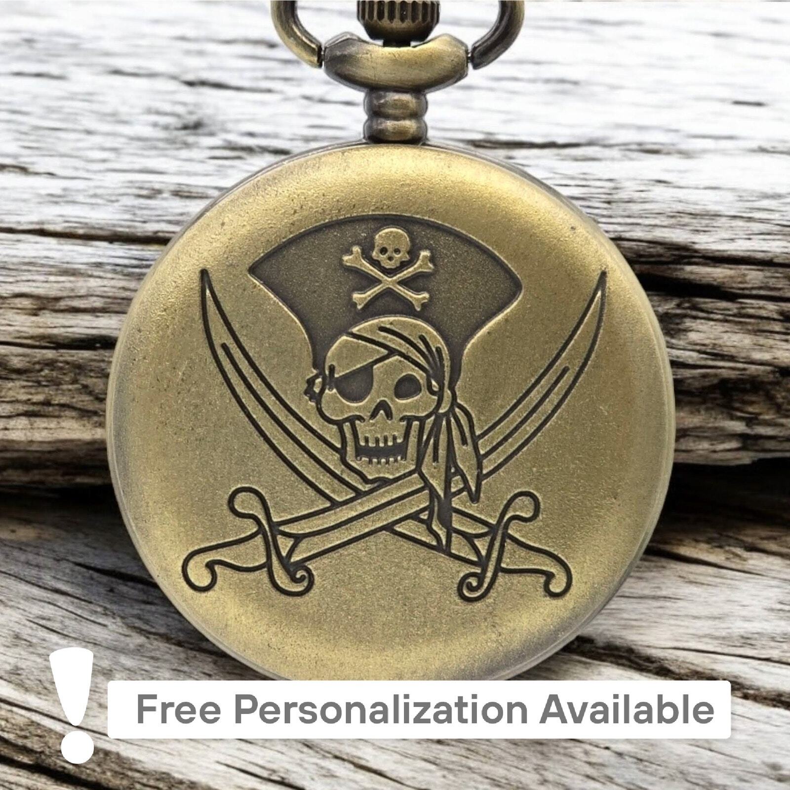 Pirate Pocket Watch Vintage Look Nautical Skull Crossbones Gift Buccaneers Ship