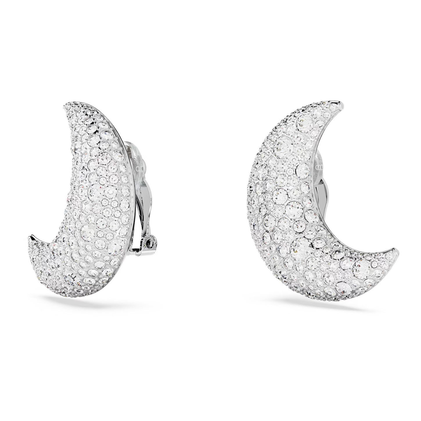 Swarovski Crystal Sublima Clip Earrings, Moon, White, Rhodium Plated 5666158