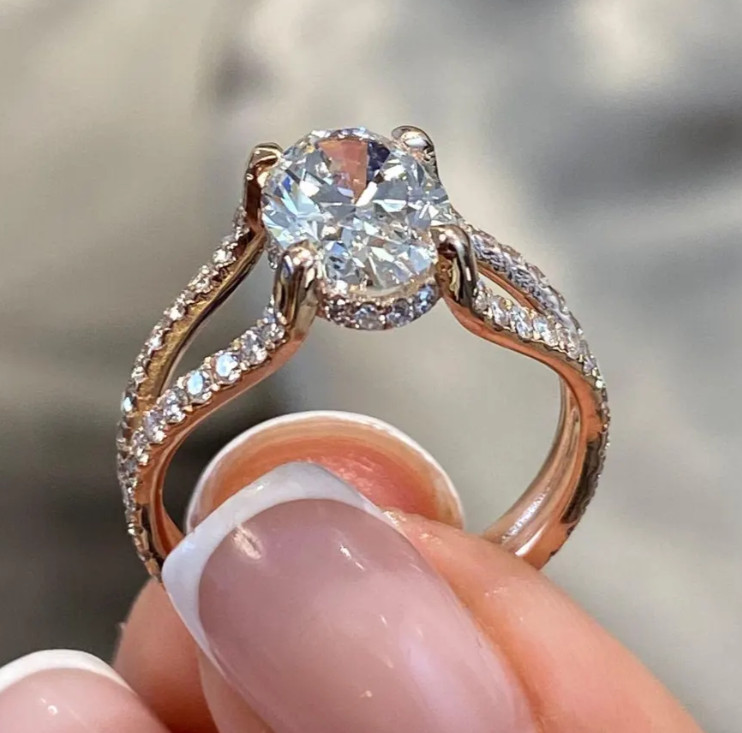 Engagement Wedding Ring 2.60 Ct Oval Cut Lab Grown Diamond 14K Rose Gold