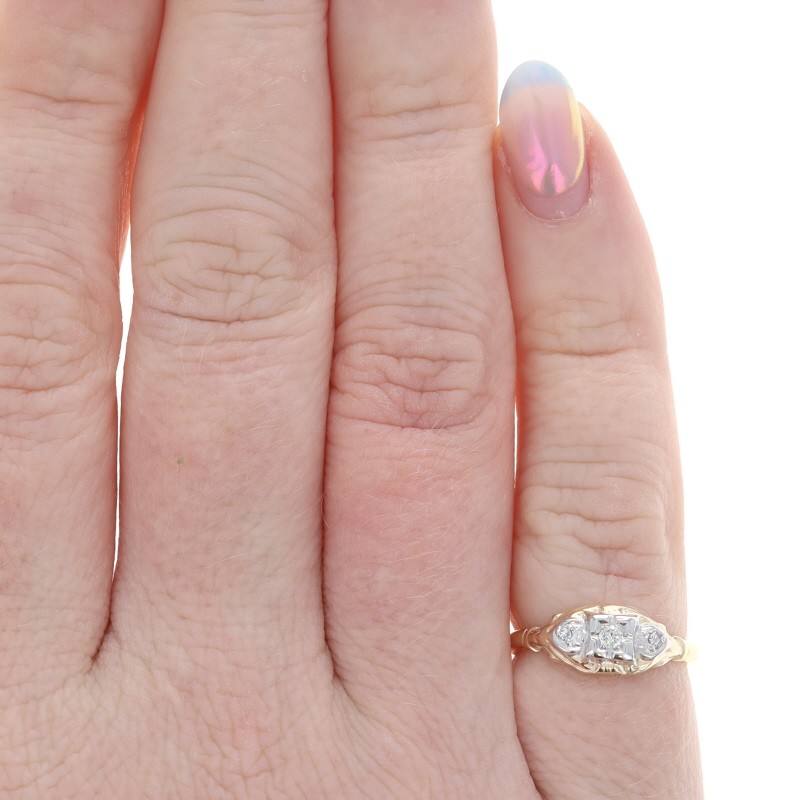 Yellow Gold Diamond Art Deco Ring – 14k European Vintage