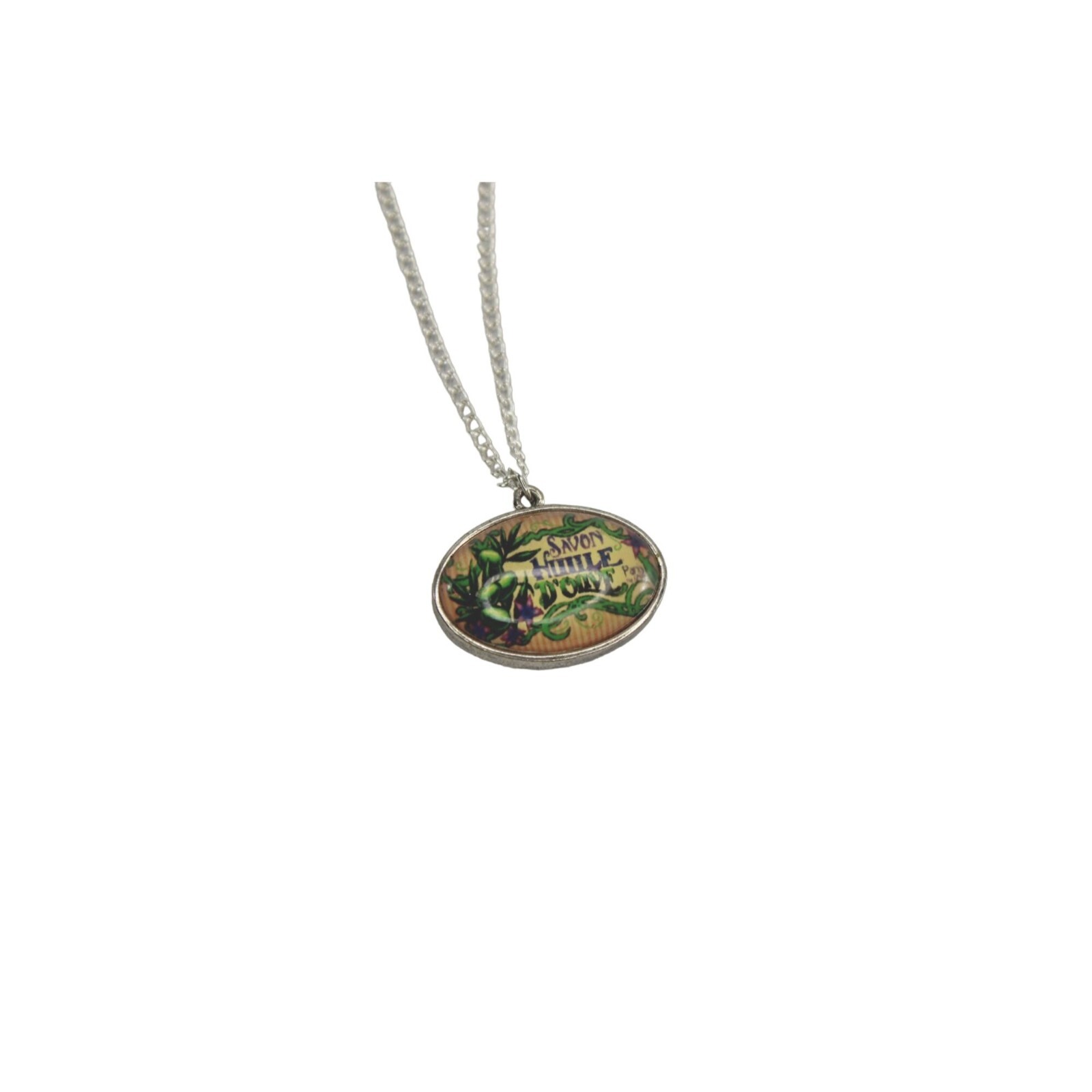 Savon Lavande Pendant Necklace Lavendar Soap Silvertone 89622
