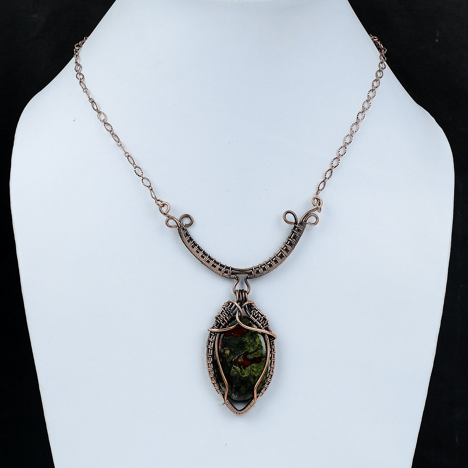 Gift For Her Dragon Bloodstone Wire Wrapped Necklace Adjustable Copper 18.0″
