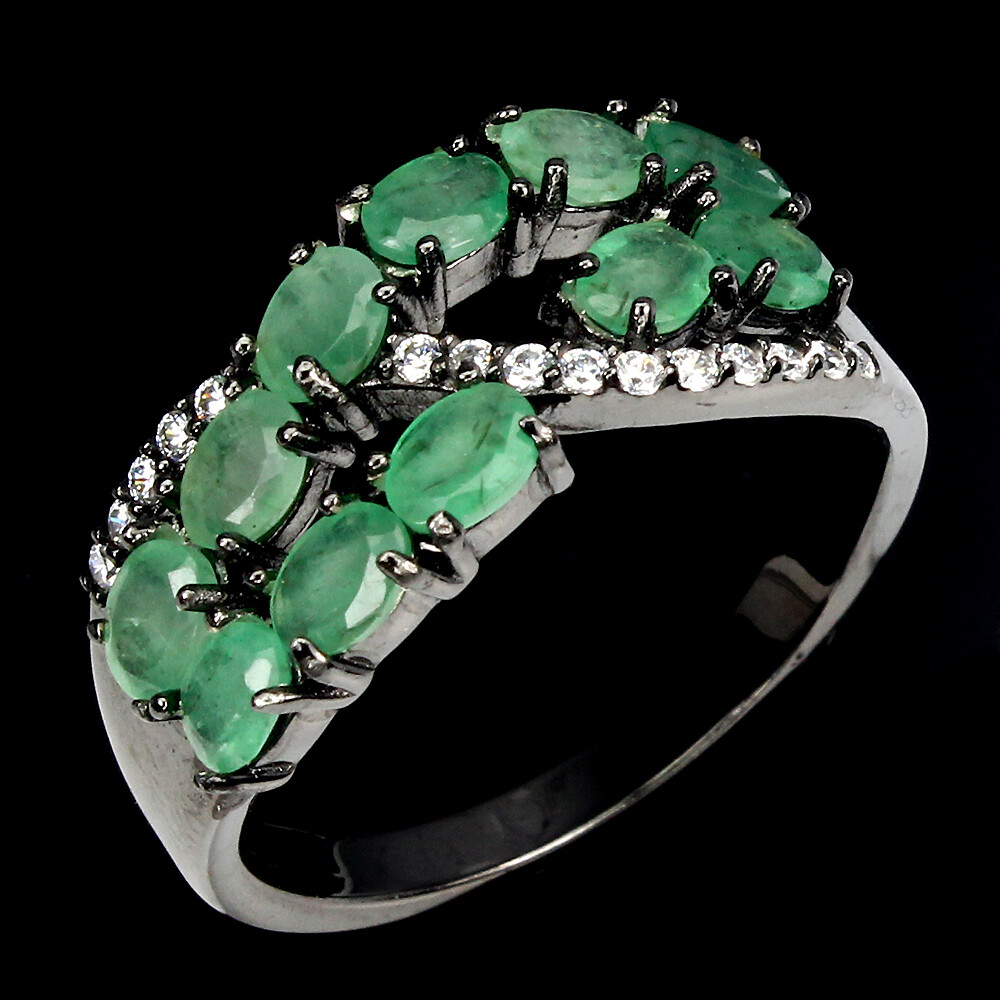 Summer 925 Silver Ring Oval Emerald 4x3mm Gemstone Jewelry Sz 8
