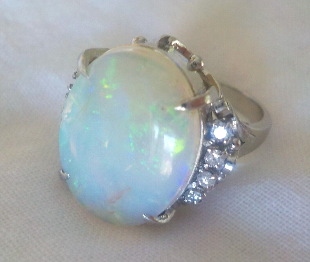 Vibrant Platinum Solitaire Fiery Opal Diamond Ring – 9.71 gms, Sz 5.75, 5.46 ctw
