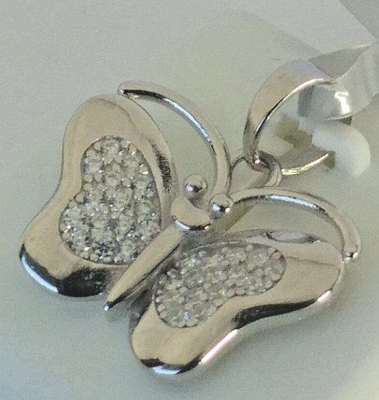 925 STERLING SILVER CZ micropave FLASHY BUTTERFLY PENDANT cubic zirconia 23x22mm
