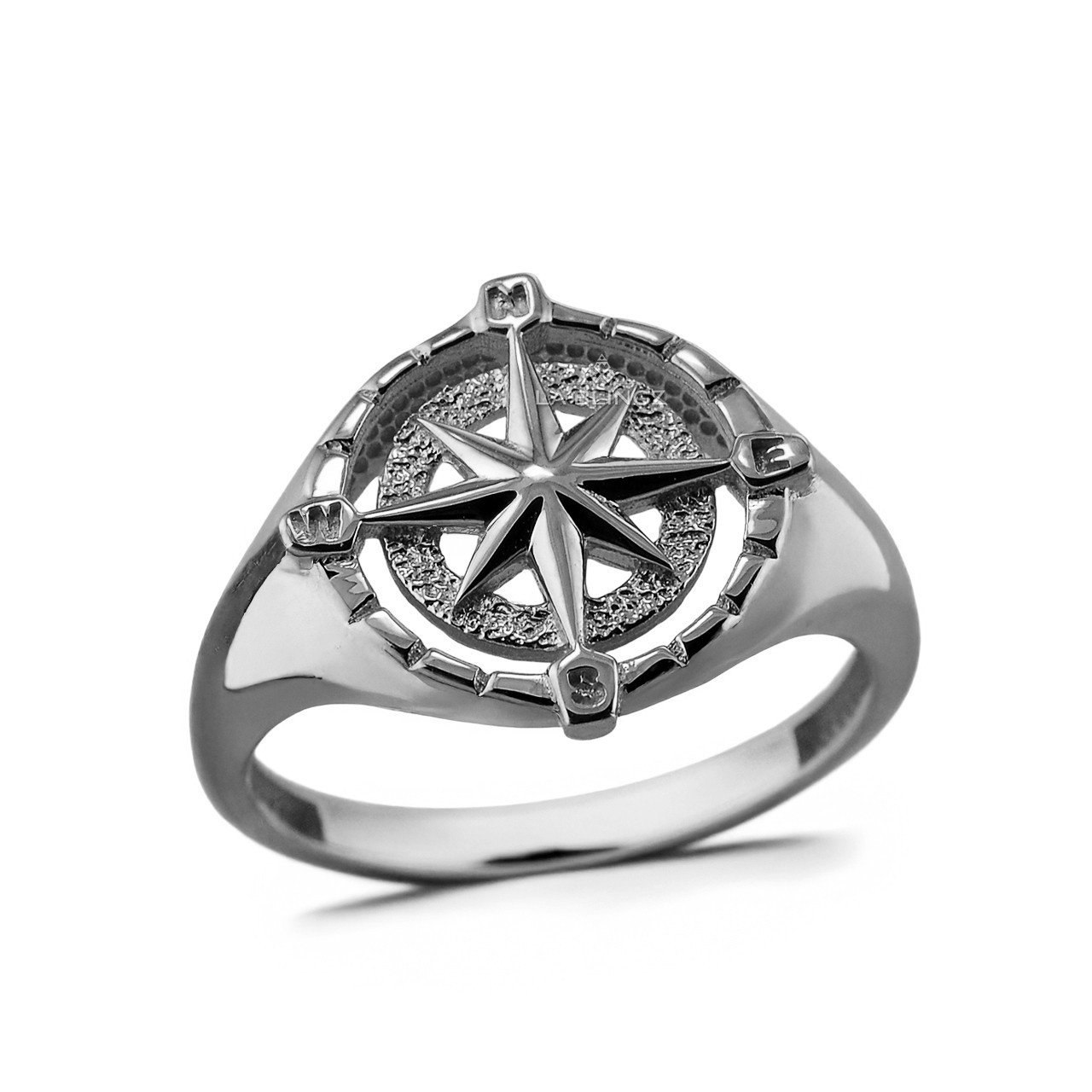 Sterling Silver Compass Ring for Women Polished North Star Compass Rose Signet