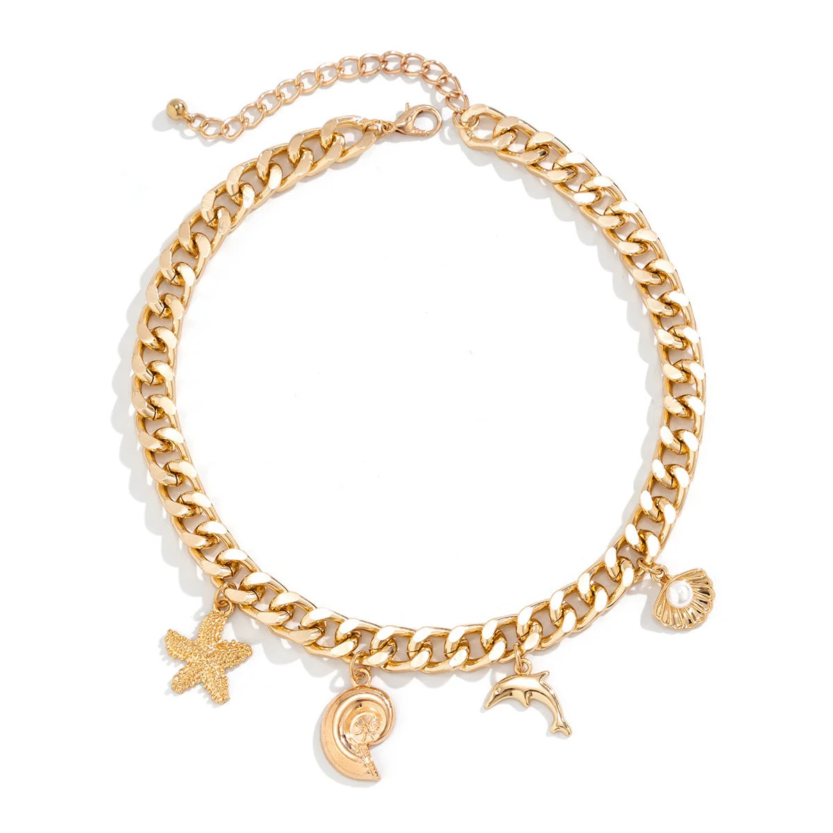 Boho Conch Dolphin Starfish Pendant Choker Necklace for Women