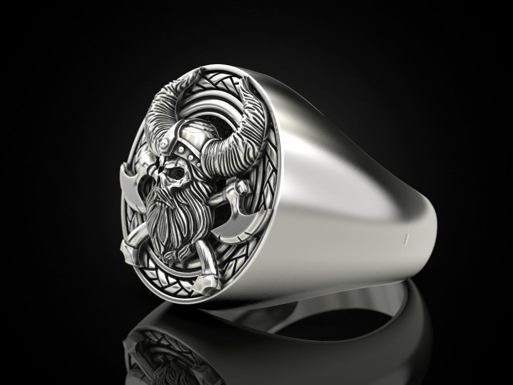 Oxidized Men’s Skull & Axe Gothic Punk 925 Sterling Silver Statement Rings