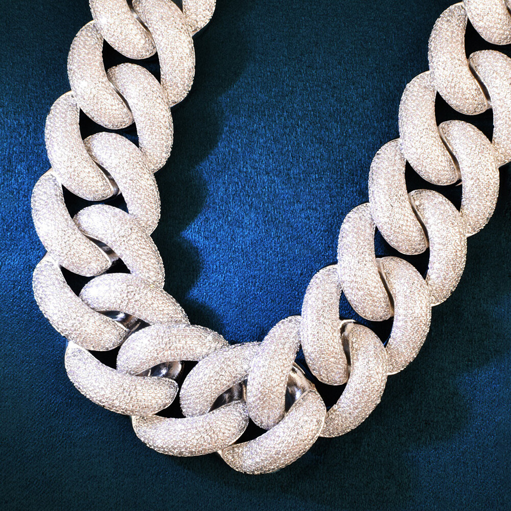 25mm Hip Hop Bubble Cuban Link Chain White CZ Stone 18K Real Gold Plated Jewelry