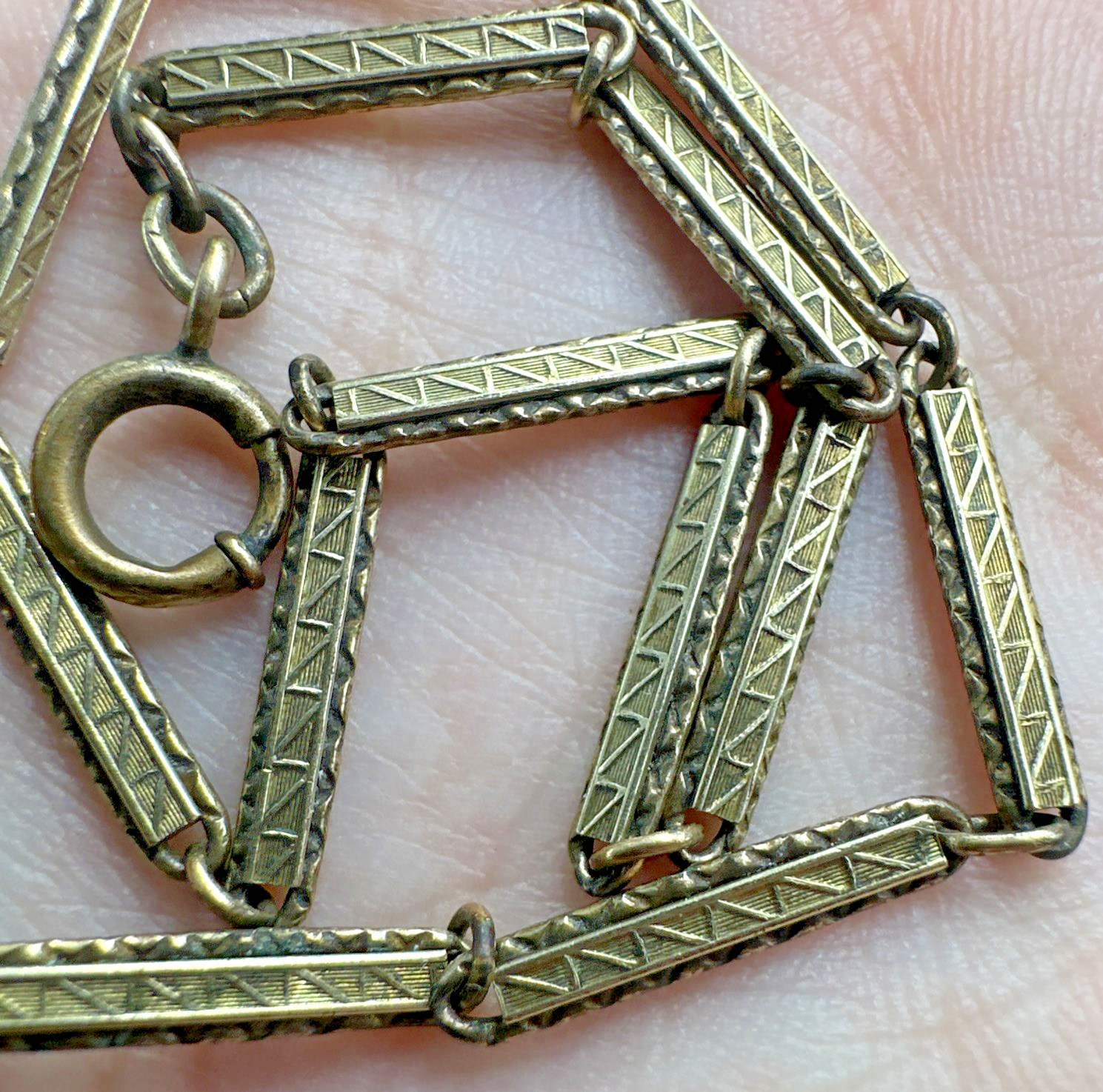 Vtg Henry F. Barrows Art Deco Gold Filled 11″ Bar Link Pocket Watch Chain 8.18g