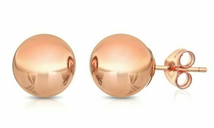 14K Rose Gold Ball Stud Earrings 3mm,4mm,5mm,6mm,7mm,8mm – New – Made In USA