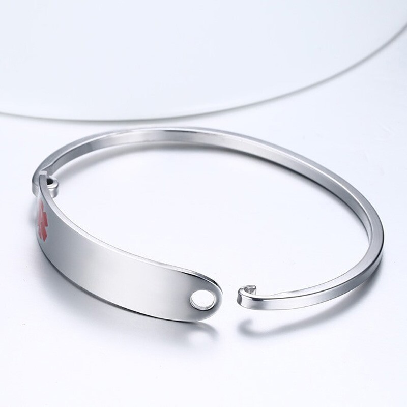 Emergency Women Medical Alert Bracelet Cuff Stainless Steel Daily Wear Safety