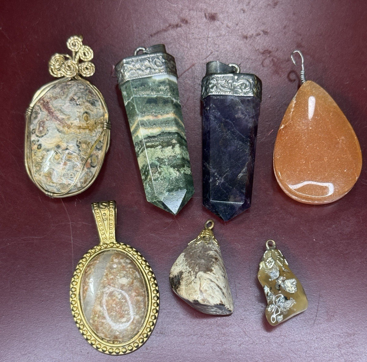 Gemstone Pendant Lot Assorted Amethyst Japser Mixed Multicolor Stones