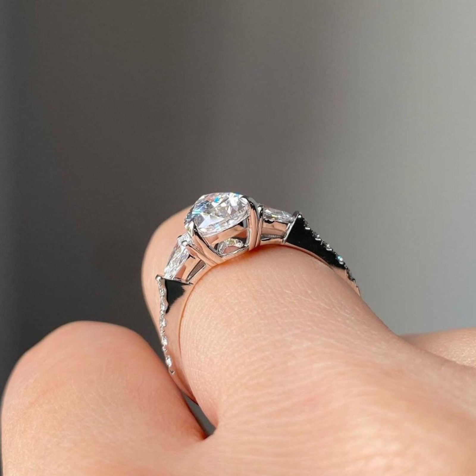 1.50 CT Three Stone Pear Cut Lab Grown Diamond Engagement Ring | 14k White Gold