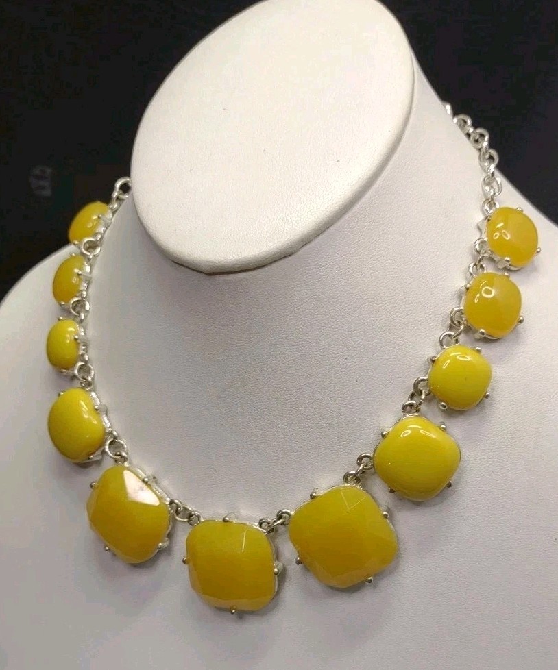 Yellow Statement Silver Tone Finish Necklace Adjustable 22″ Lg Accessory Jewelry