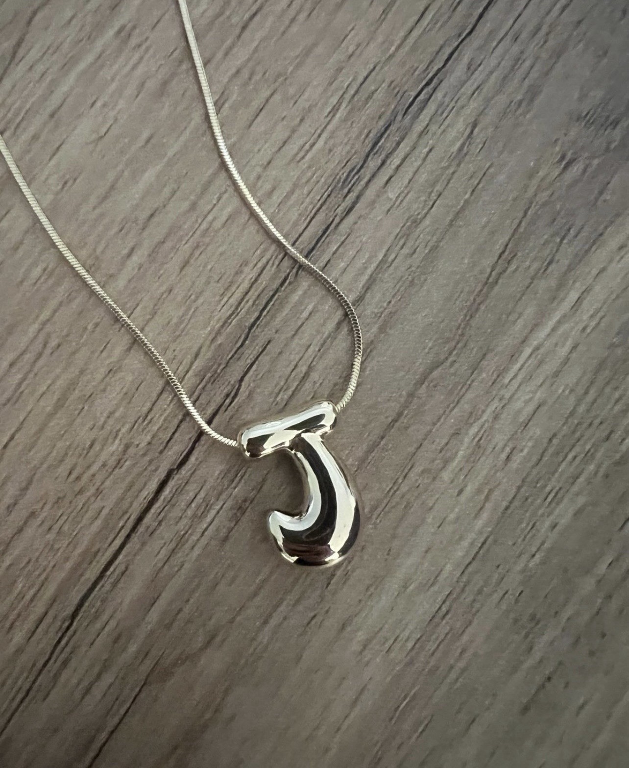 Anthropologie Bubble Letter Monogram Necklace Initial J Gold Tone Snake Chain