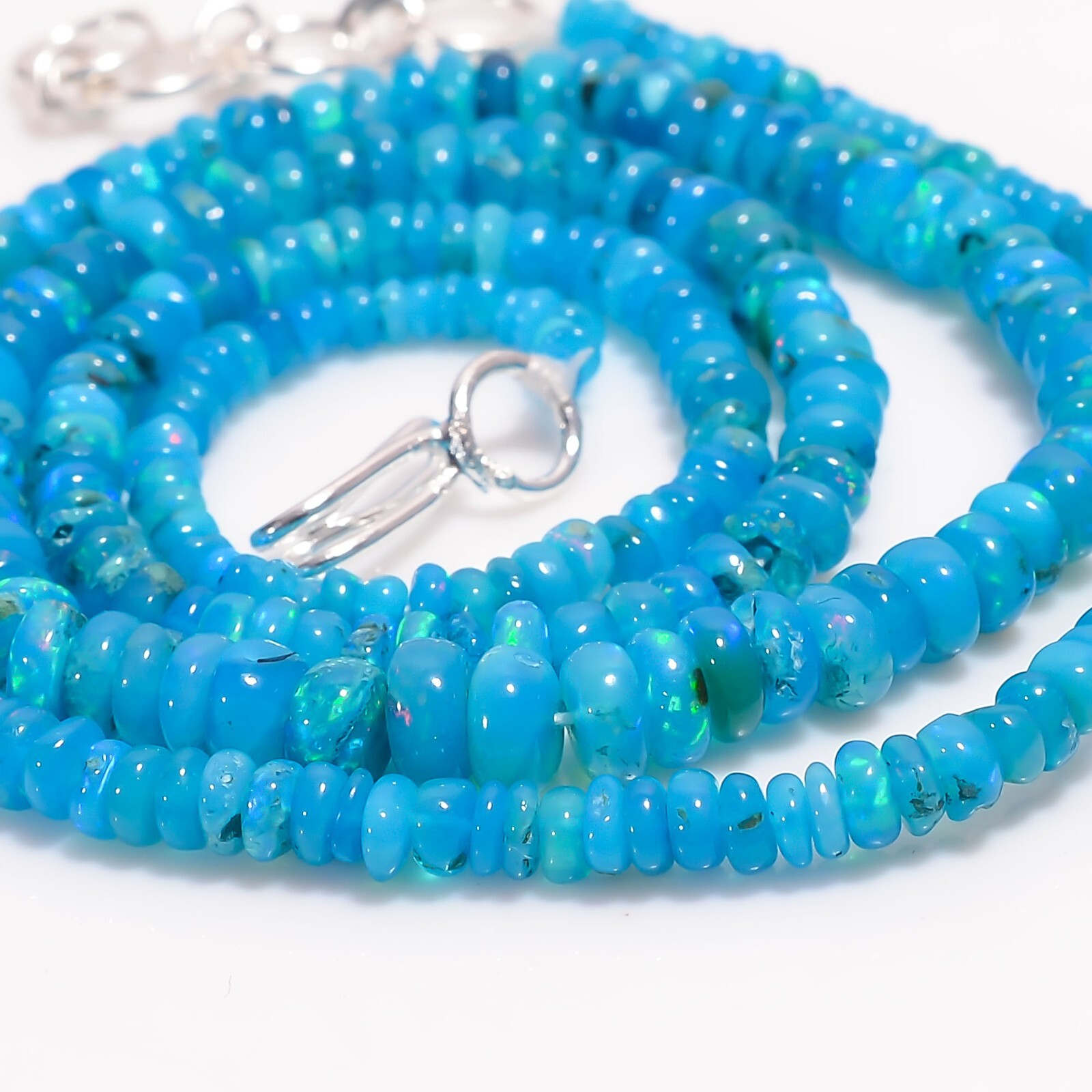 Natural Neon Blue Ethiopian Opal Rondelle Smooth Beads 2X2 5X3mm Necklace 17-18″